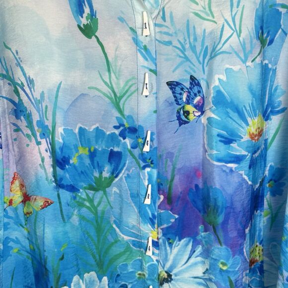 Ali Miles Women’s Blue Butterfly Swing Button Down Tunic Top Sz 2X New - Picture 3 of 7